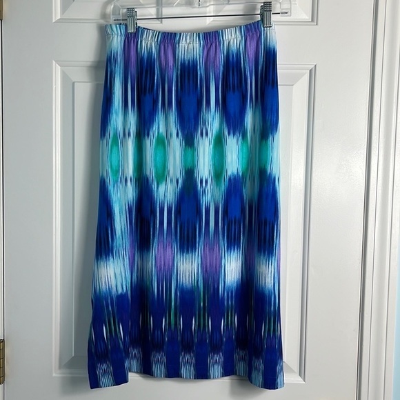 Chicos Blue Watercolor Midi Skirt Size 1 Beachy Summer - Picture 4 of 9